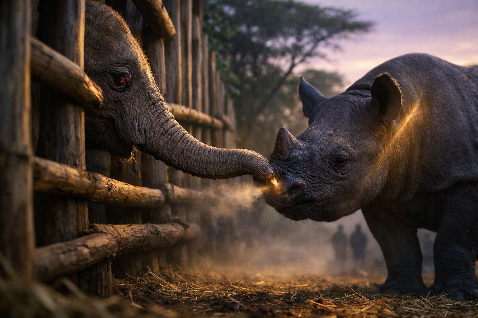 Elephant and Rhino Odd Friendship