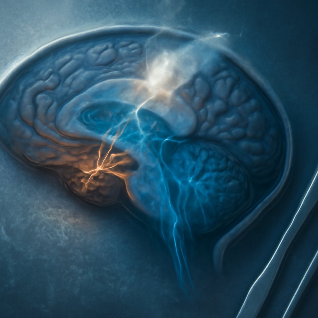 Cross-section brain illustration in PET-scan style showing glowing endorphin and dopamine pathways of placebo analgesia, with a dissolving sugar pill becoming neural signal