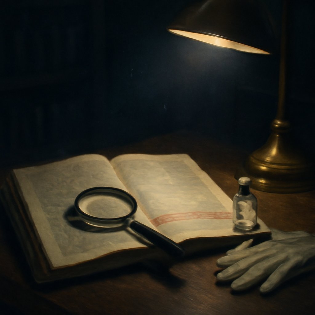 A discredited medical journal page under a magnifier and brass lamp on an archive table, evoking the retracted MMR-autism study at the heart of vaccine hesitancy